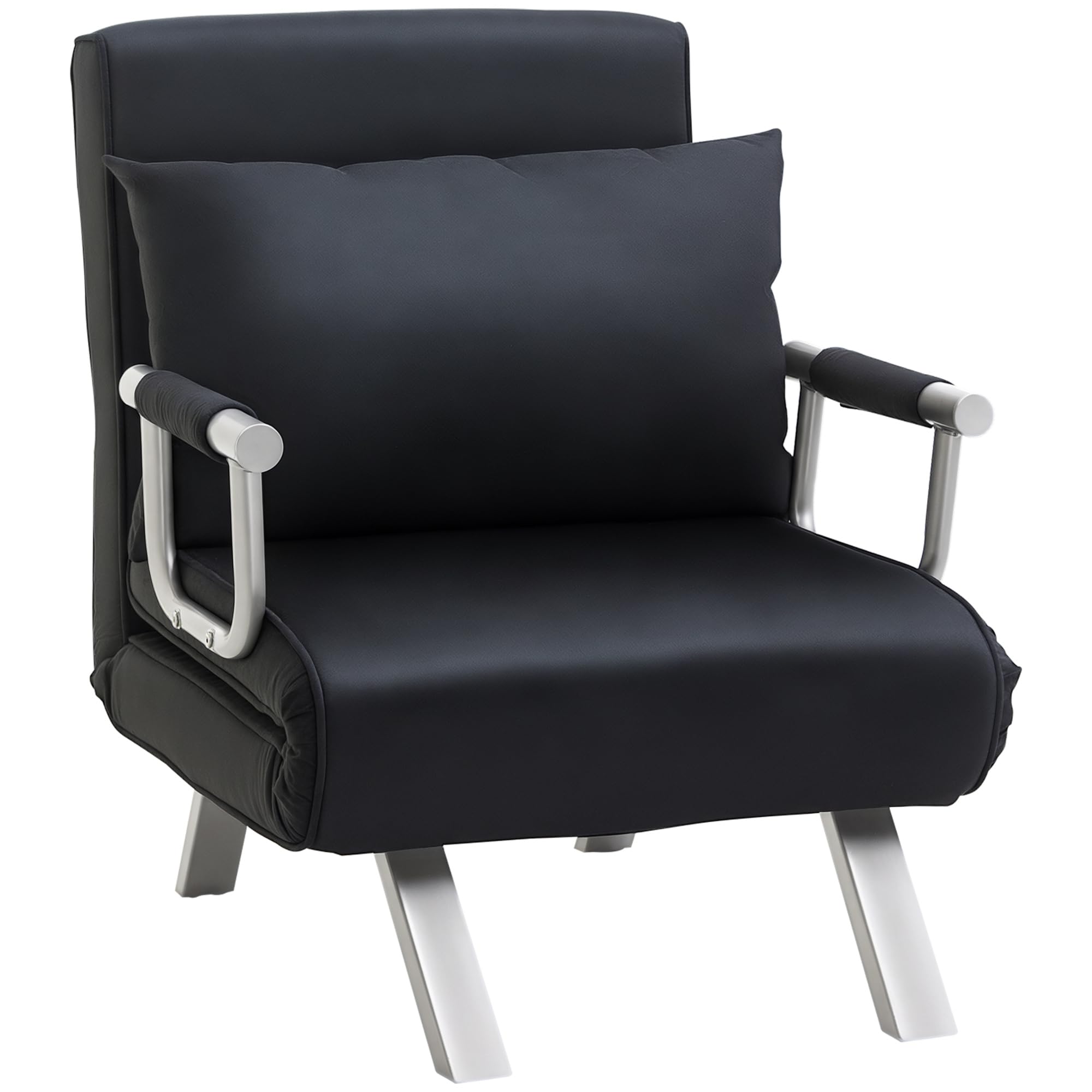 HOMCOM - Sillón Calefactor, sofá Cama, Convertible de 1 Plaza, desenfundable Grand Confort Cojín Pies reposabrazos de Metal Ante Negro
