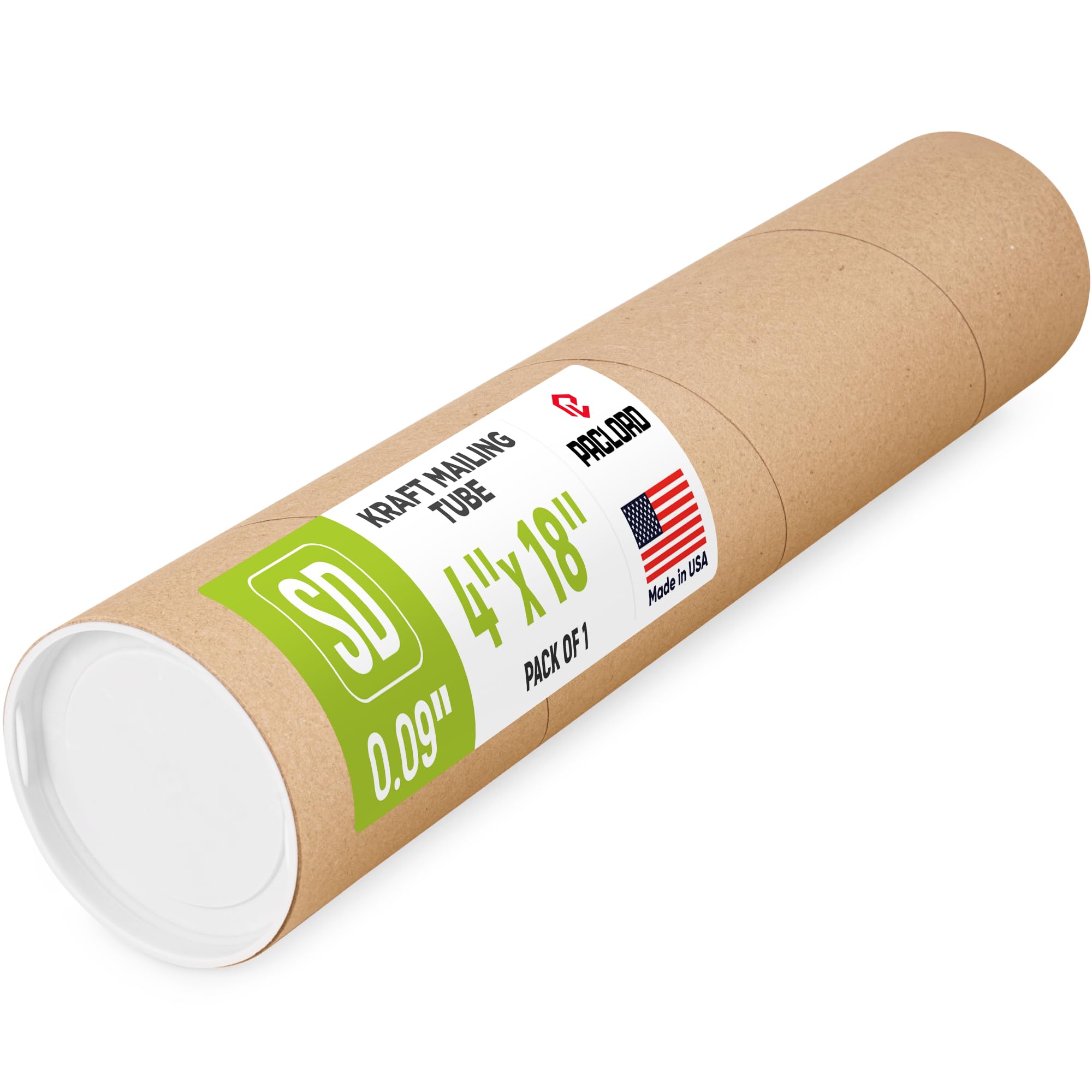 Tubo de correo de papel kraft reforzado de 4 x 18 pulgadas, paquete de 1 tubo con 2 tapas, tubo de póster seguro aprobado por USPS, tubo de cartón para envío y almacenamiento de carteles