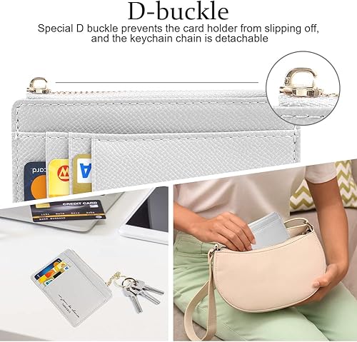 Miniatura 6 de URAQT Cartera para tarjetas de crédito, cartera minimalista de cuero delgado con cremallera, mini protector de tarjeta de crédito, llavero bolsillo