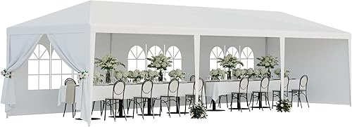 Miniatura 10 de LEMY Tienda de campaña de 10 x 10 para exteriores, para bodas, fiestas, camping, refugio, carpa con paredes laterales extraíbles, fácil de instalar,