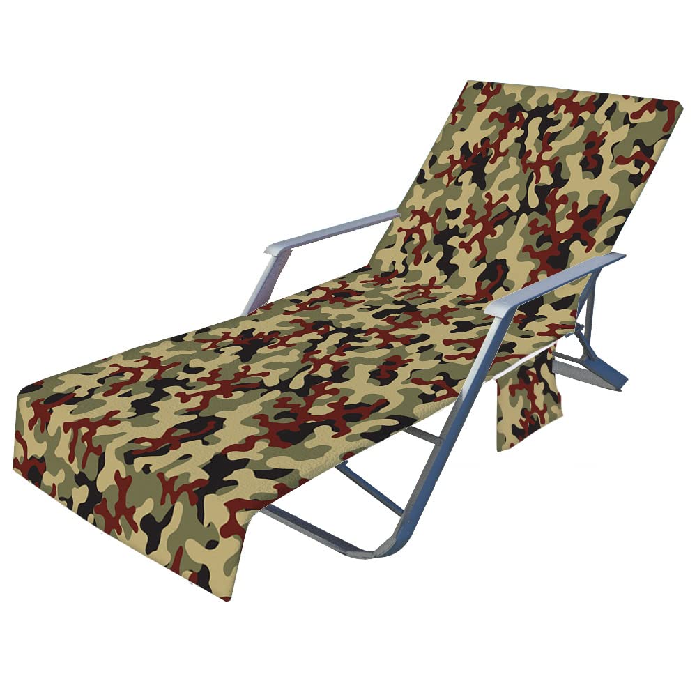 Highdi Camouflage 11 Sun Lounger Towels With Pockets, Camouflage Beach Sunbed Towels, Beach Chair Cover Towel, Chaise Lounge Towel Cover, Lounger Mate Beach Towel For Garden Pool (,75X210cm)
