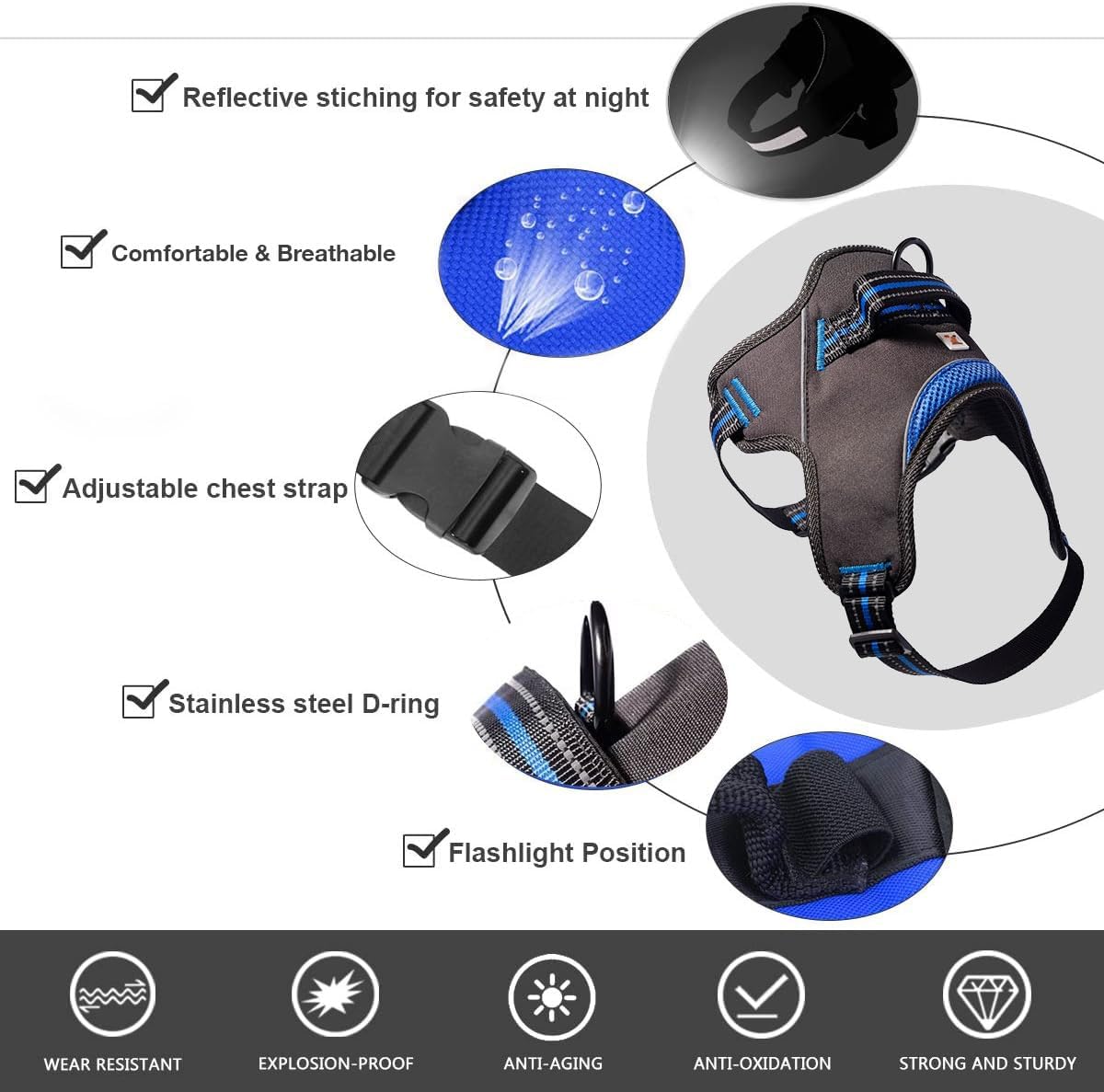 Hart Dog Harness, No-Pull Pet Vest with 1 Leash Clip, No Choke, Reflective, Adjustable, and Padded, for Easy Walking and Training Dogs (Grey, L(50) Suggested Weight 29lb to 47lb)