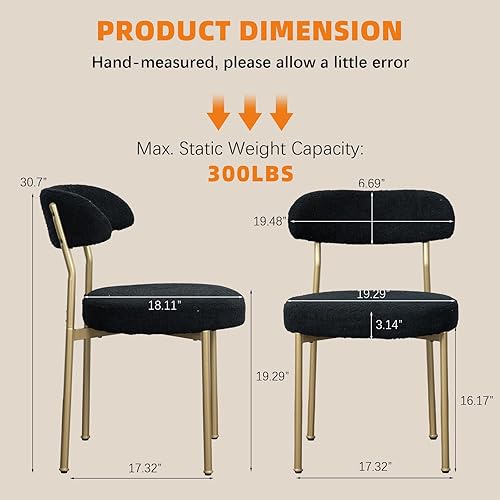 Miniatura 6 de SoarFlash Sillas de Comedor, Juego de 4 Sillas de Comedor Negras de Bouclé, Sillas de Comedor de Cocina con Respaldo Curvo Tapizado Sillas Modernas
