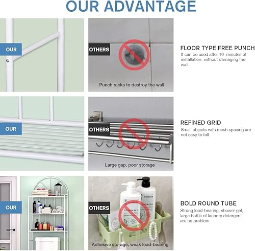 Miniatura 4 de Almacenamiento sobre el inodoro, estante de baño blanco de 3 niveles que ahorra espacio, estante de almacenamiento de inodoro independiente