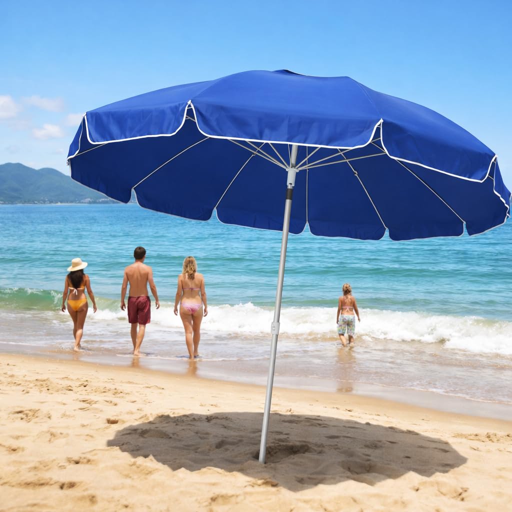 DANYX Ombrellone Mare Spiaggia 200 cm Antivento 12 Stecche Fibra di Vetro, Palo Alluminio 32 mm, UV50+ Inclinabile 45°, AirVent, Punta Trivella con Custodia