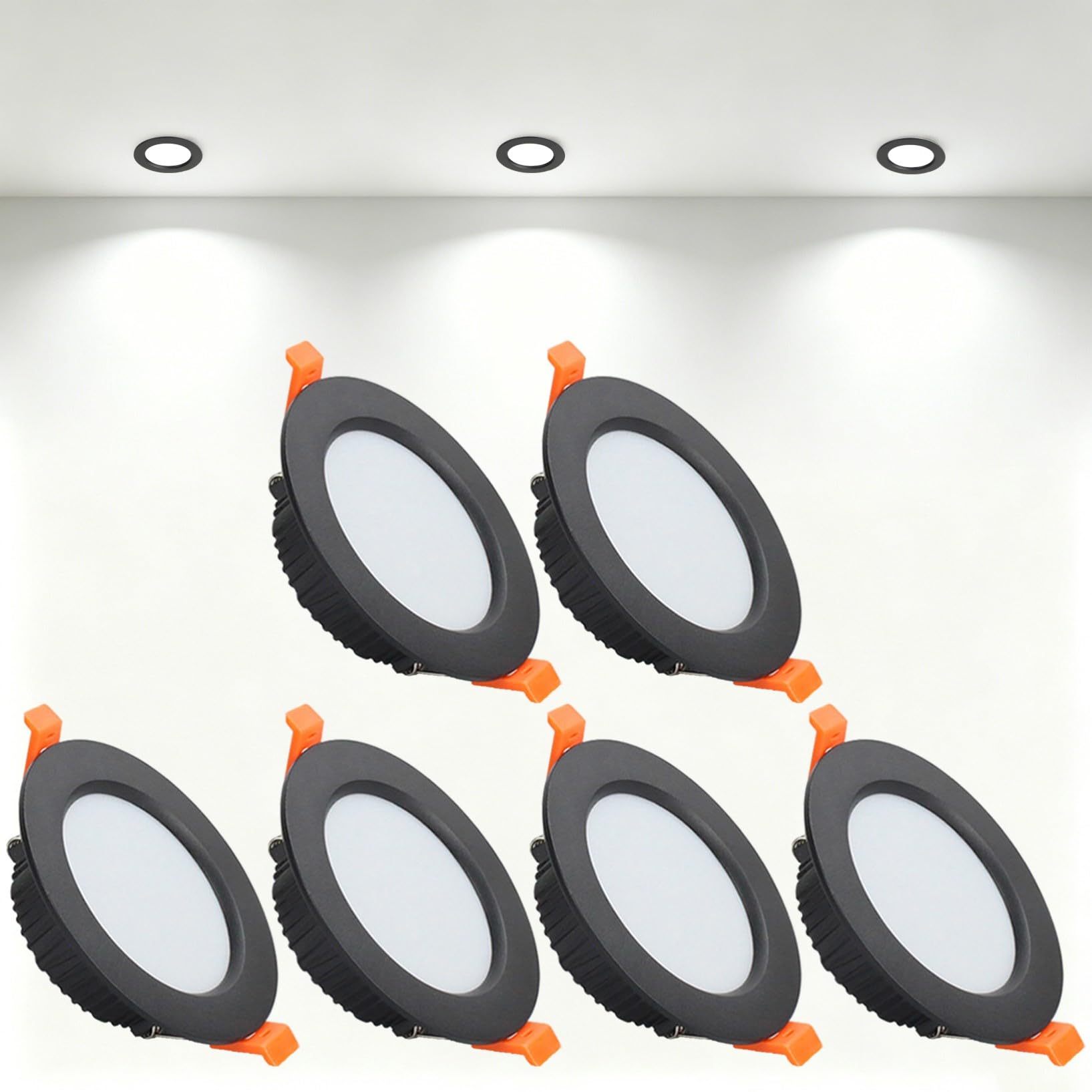 VOGHMOLD 5W Ultra Slim LED Downlight Recessed Ceiling Light 2.5 inch, 6000K Spot Lights Black Aluminum Trim, Cut Φ70-75mm, AC110-240V Panel Lighting for Office Hallway Closet, 6 Pack