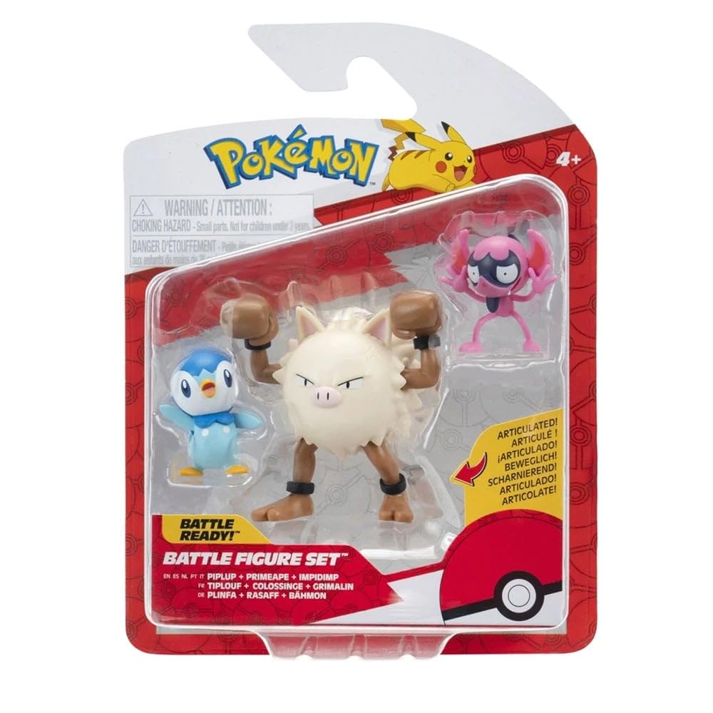 Pokémon PKW4088 Battle Figure Set - Bähmon, Plinfa, Rasaff, Official Figure Set, Multicoloured, 5 cm, 7.5 cm