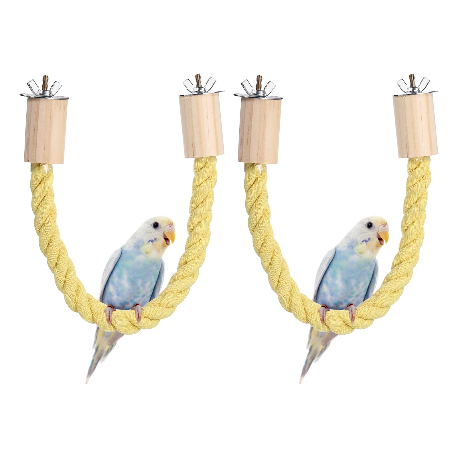 sourcing map 2 Pcs Bird Rope Perch Swing, Stand Rope Perch Standing Pole Accessory Climbing Swing Paw Grinding 55cm / 22 Inch, (Yellow) Intended for Parrot/Parakeet/Budgies/Cockatiels/Lovebird