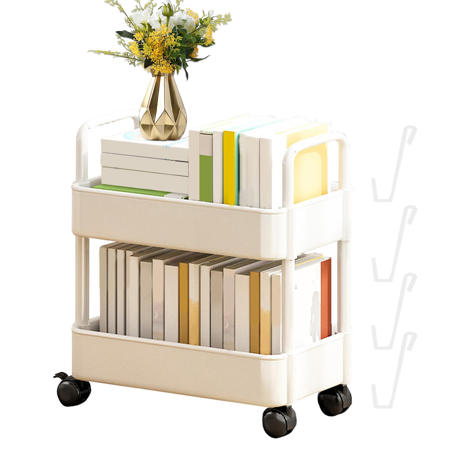Carrito de estantería rodante, estante de almacenamiento móvil de 2 niveles con ruedas, organizador de libros multiusos, aperitivos portátiles, soporte de juguetes, carrito de aula escolar, exhibición