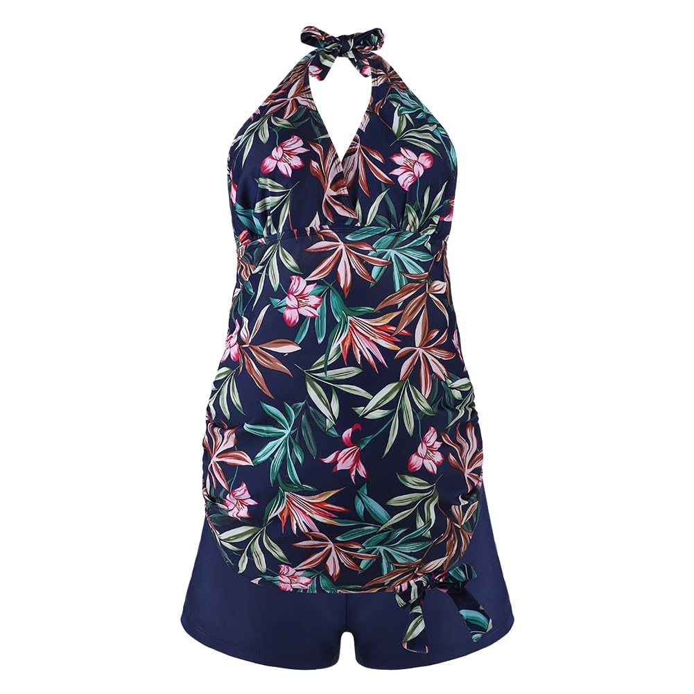 LONTG Umstandsbadeanzug Tankini Schwangerschaft Neckholder V Ausschnitt Zweiteiler Schwimmanzug