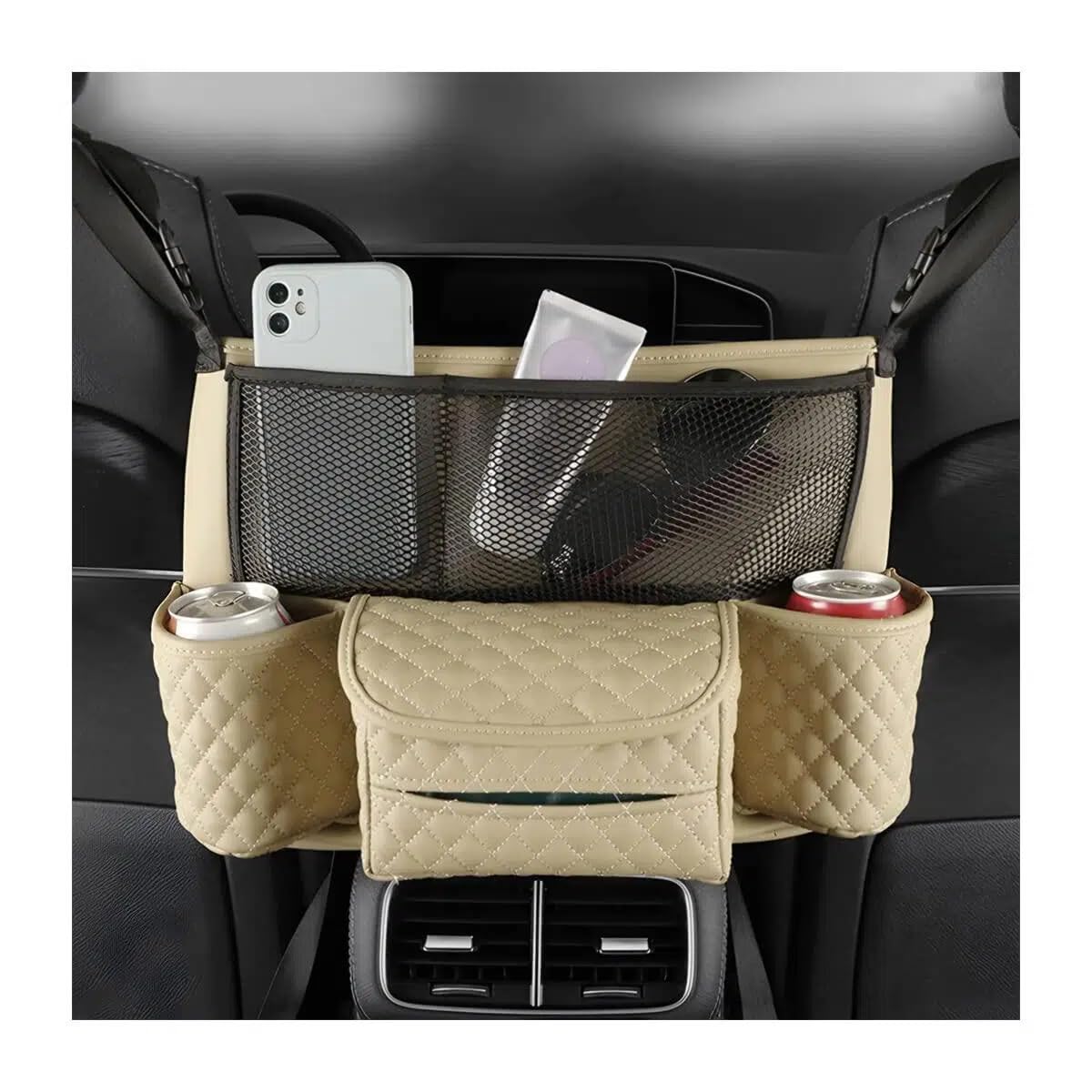 LVLIANGWANXIANGBAIHUO Car Seat Between Organizer for BMW i5 Touring (G61) 2024 Waterproof PU Leather Handbag Holder Purse Pocket Console Tissue Barrier Storage Pouch Bag,Yellow