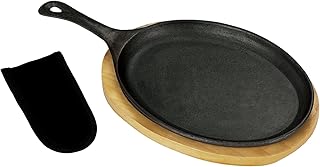 Bayou Classic Pre-Seasoned Cast Iron Fajita Pan w/Wooden Trivet Perfect ...