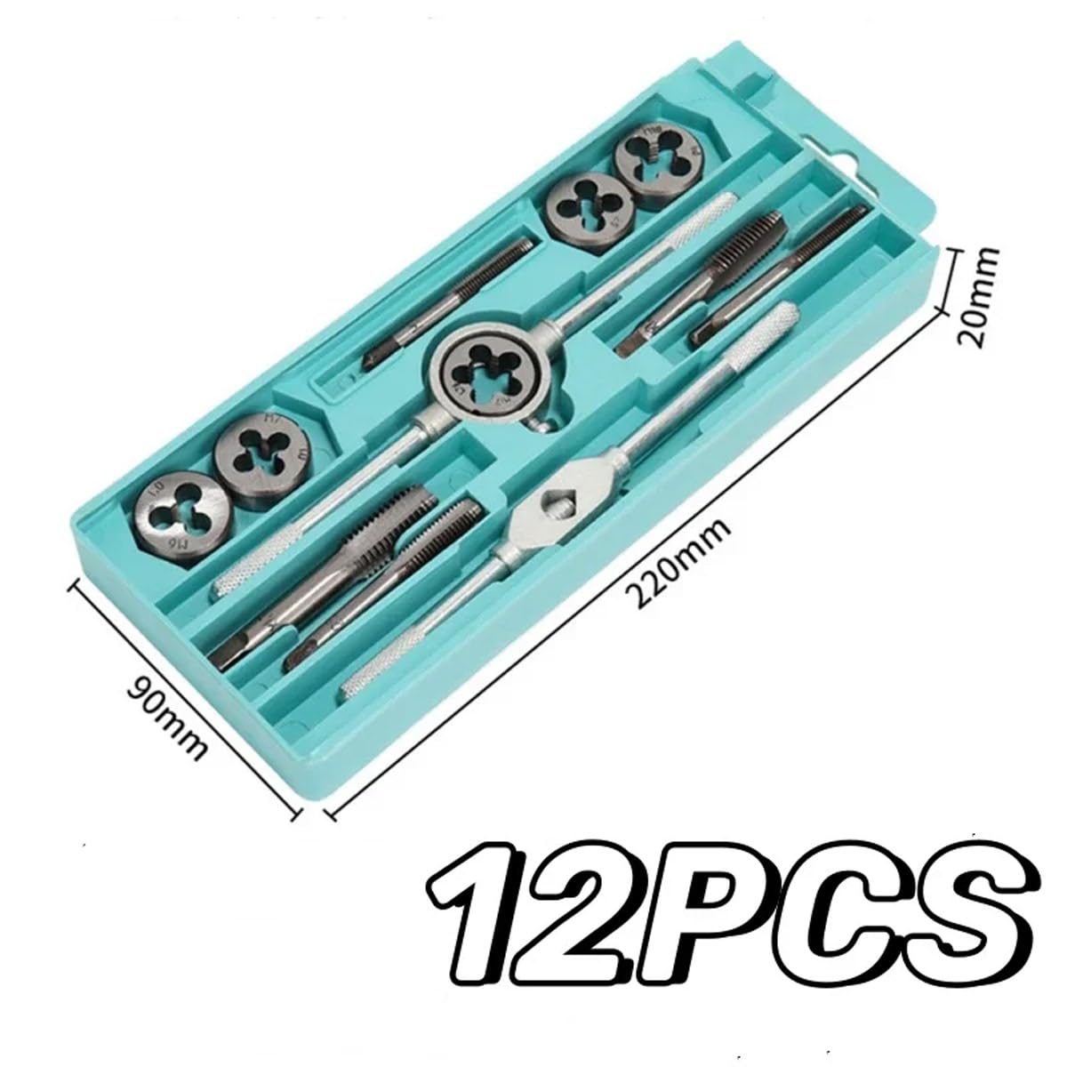 UPTO DATE PRODUCTS 12pcs Threading Tap & Die Set M6-M12,Metric Sizes,Tap & Dies With Tap Wrench & Round Die Handle Complete Set 1
