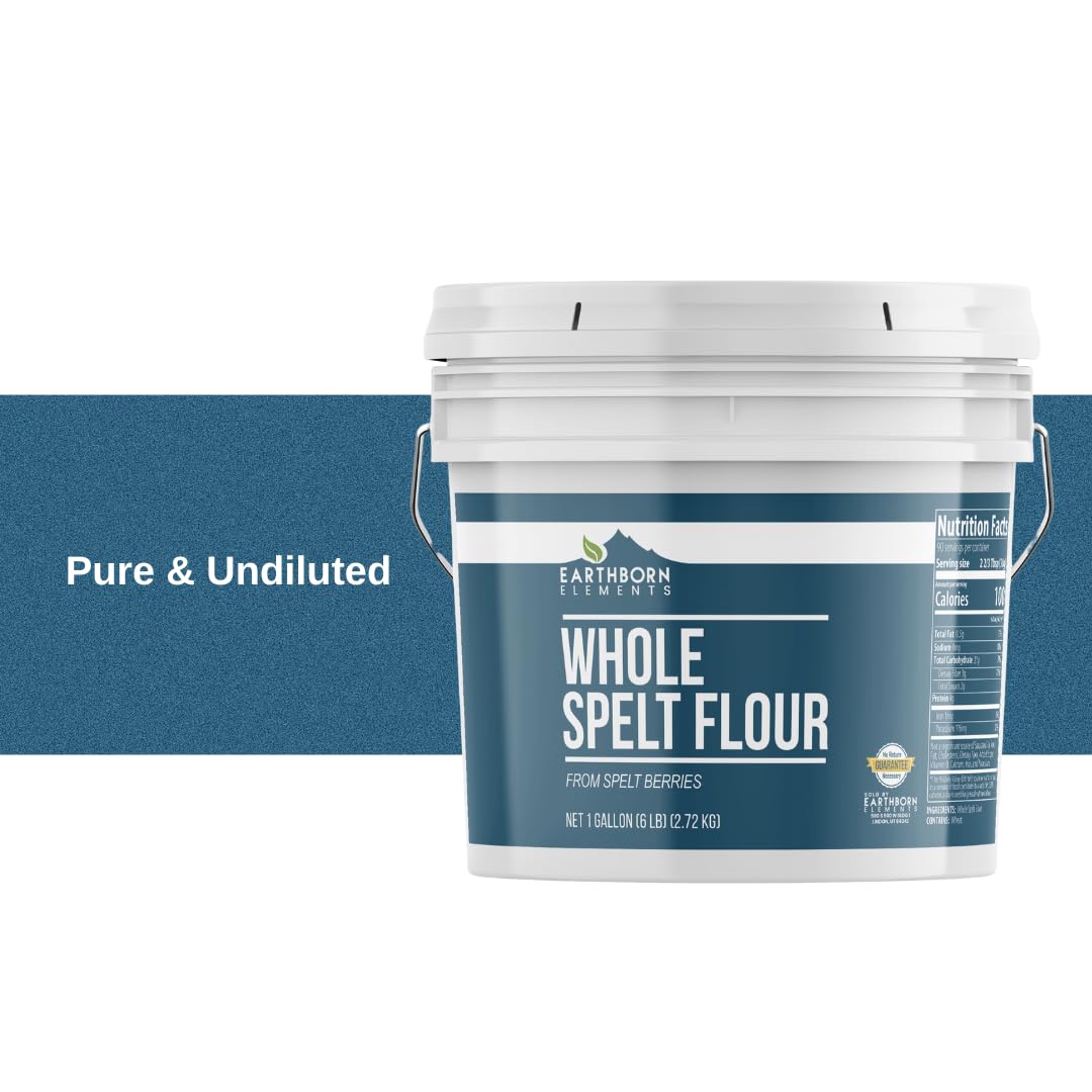 Earthborn Elements Whole Spelt Flour, 1 Gallon Bucket, Nutty Flavor, From Spelt Berries
