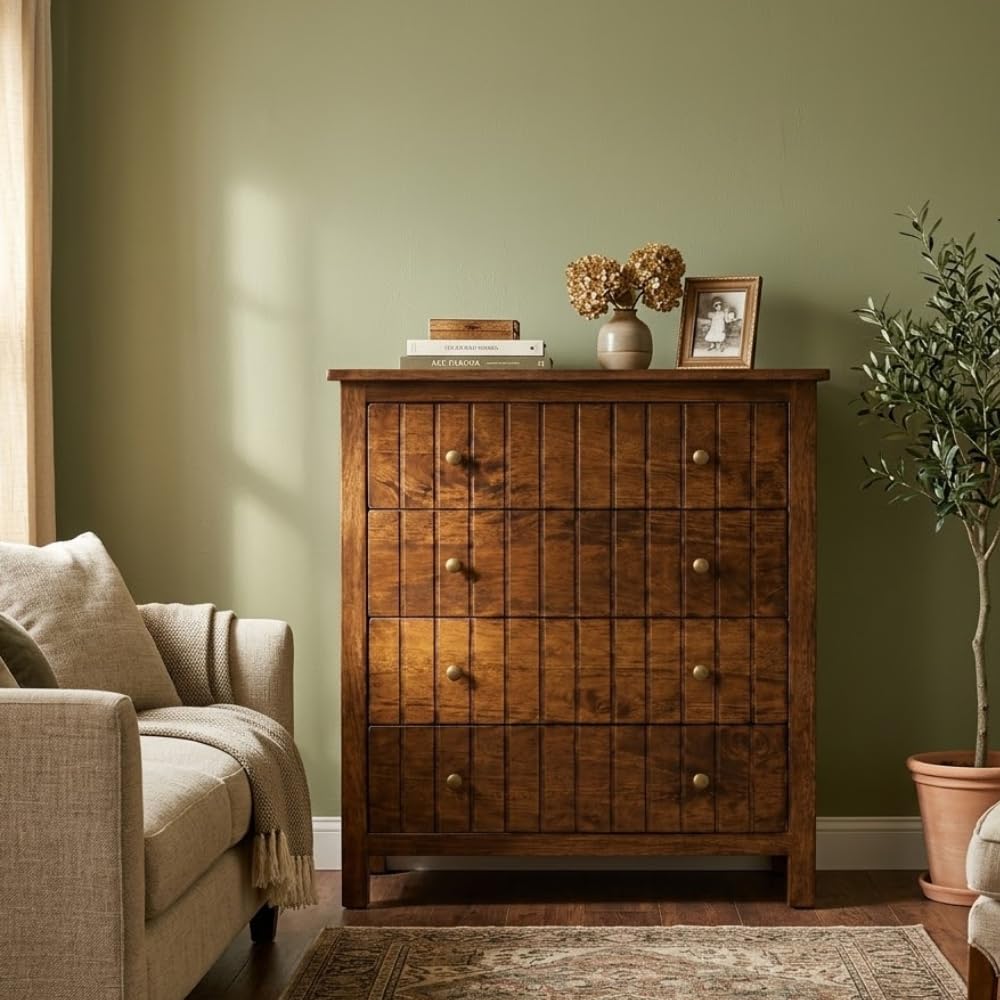 Madrid Solid Mango Wood Chest of Drawers with 4 Spacious Storage Drawers | Wooden Organizer Cabinet for Bedroom, Living Room & Hallway | Multipurpose Dresser with Brown Finish-image-41