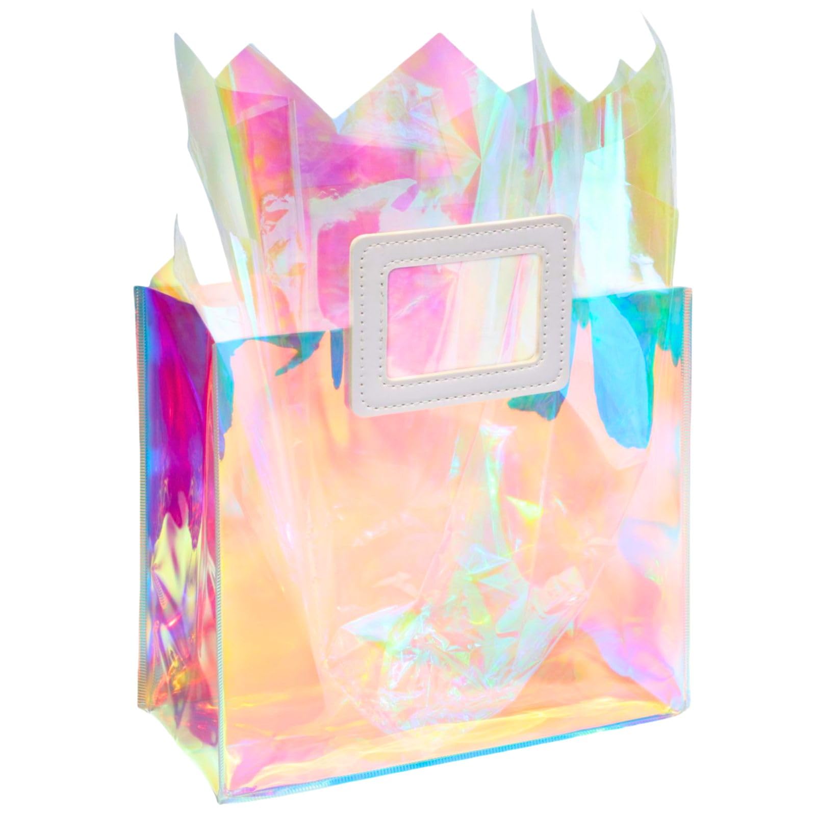 VUOJUR Holographic Medium Gift Bag with Tissue Paper Reusable Birthday Gift Bag for Women Girls Iridescent Bachelorette Wedding Bridal Bridesmaid Tote