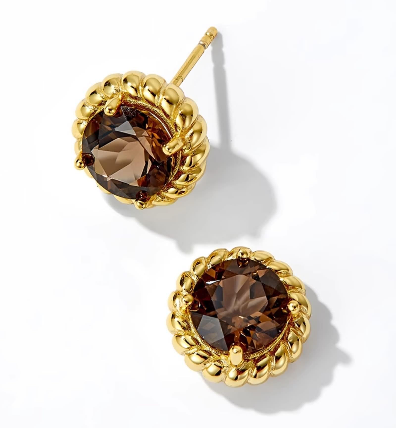 Pendientes pequeños de tuerca para mujer, aretes bohemios dorados trenzados redondos con plata de ley citrina
