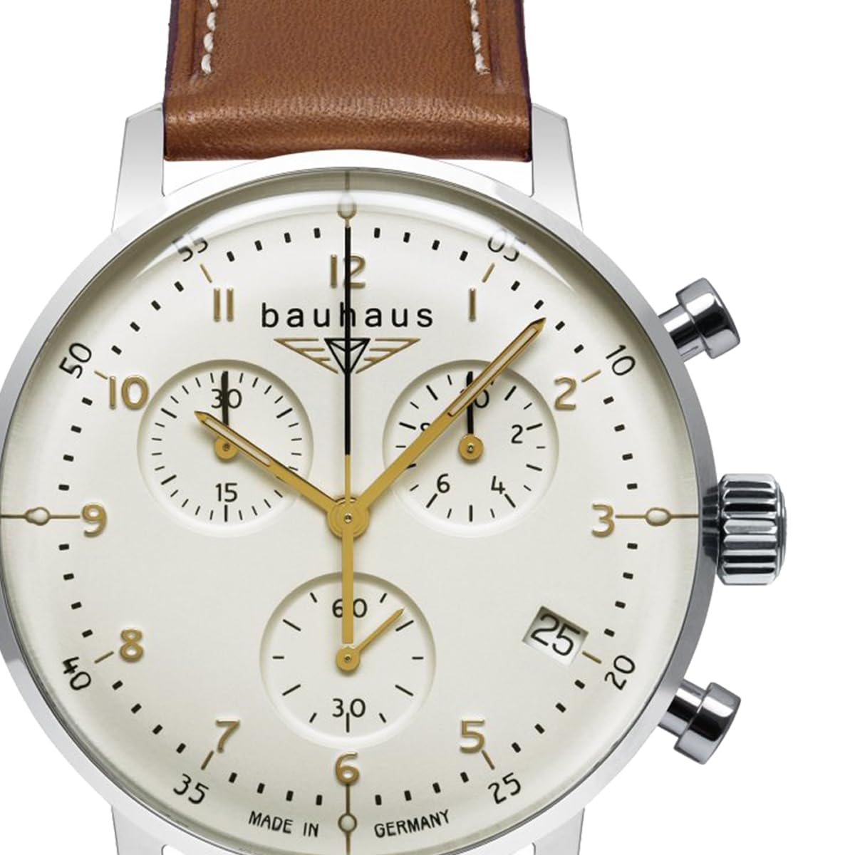 Bauhaus 2096-3 – Chronograph Herrenuhr silberfarben mit Lederband Blau & Quarzwerk – Made in Germany