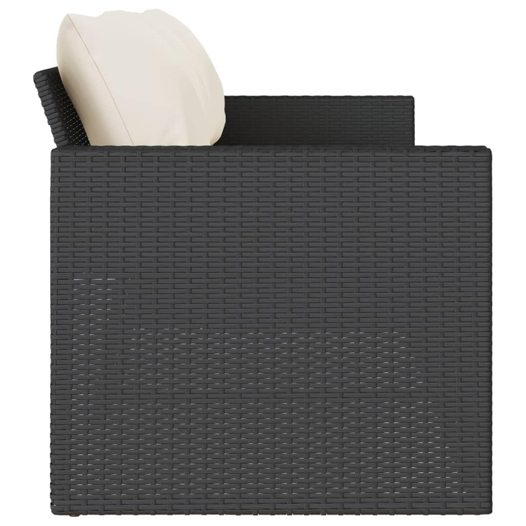 Divano da Giardino 3 Posti, in Polyrattan e Acciaio, con Cuscini Imbottiti, Set Giardino Esterno, Salotto da Giardino, per Terrazzo e Giardino, Colore Nero, Dimensioni 177x70x68 cm