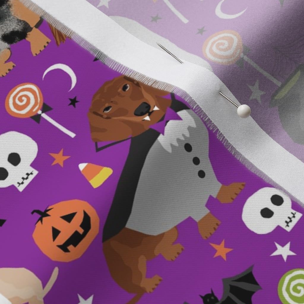 Spoonflower Fabric - Dachshund Halloween Dog Dogs Spooky Ghost Purple Costume Printed on Organic Cotton Sateen Fabric by The Yard - Sewing Quilting Apparel Home Decor