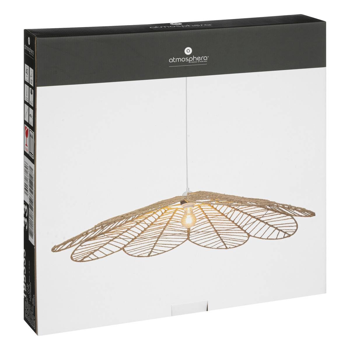 Atmosphera - Suspension Folk - Abat-jour en Papier D98cm - Ampoule Non Incluse E27 40W - Luminaire pour Salon, Bureau, Chambre, Cuisine