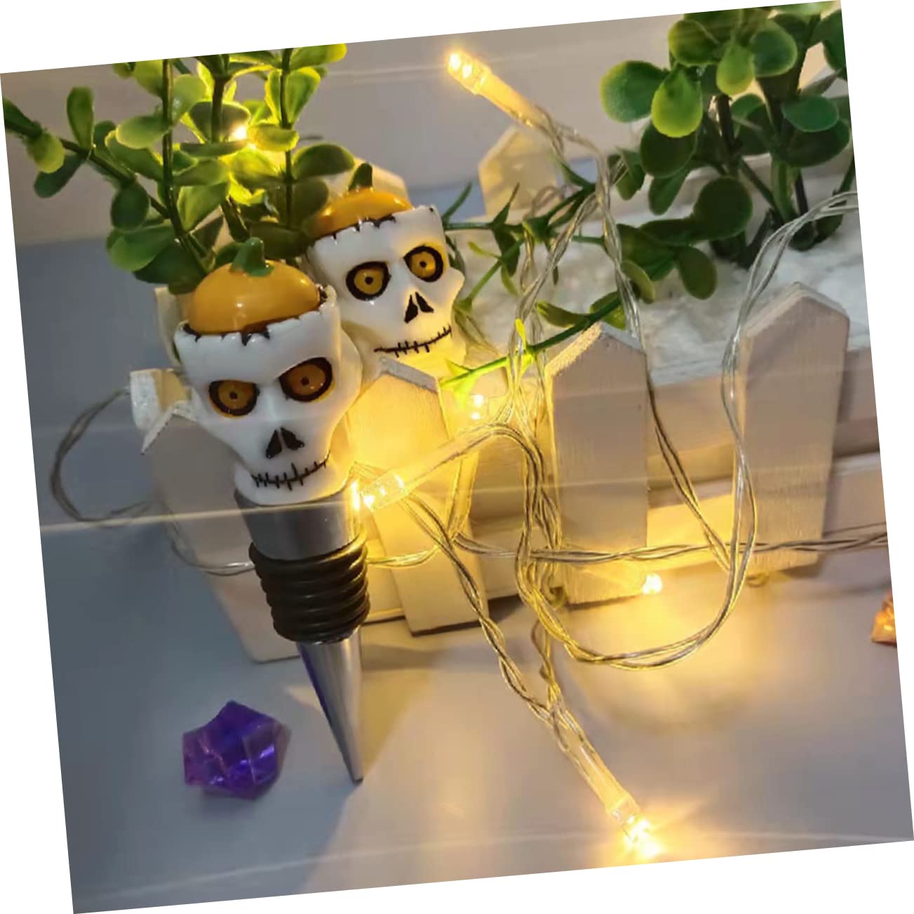 Bouchons De Bouteille Décoratifs Halloween - Lot De 4 - Motifs Chat, Citrouille, Crâne - Alliage Résistant - Pour Vin Et Spiritueux - 3