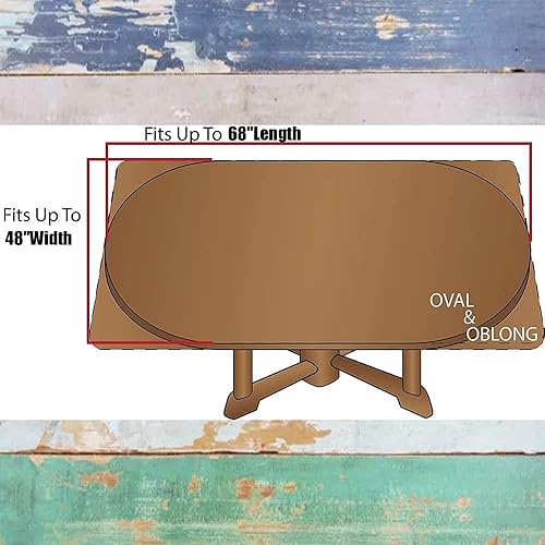 Miniatura 6 de Mantel ovalado de madera, textura de madera, comedor en interiores y exteriores, patio, festival, se adapta a mesas de 48 x 68 pulgadas,