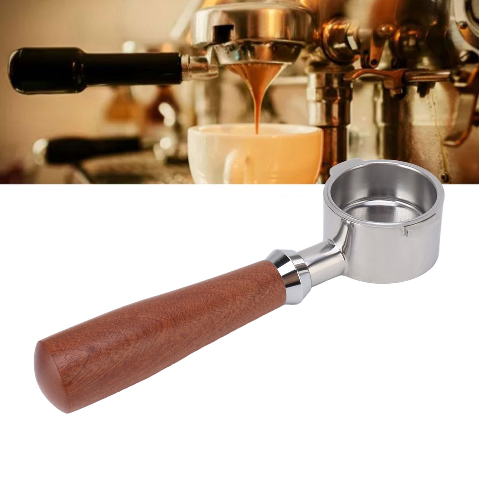 51 Mm Portafiltro senza fondo, cestino e manico Redwood per macchina da caffè, portafiltro, 2 orecchie, 2 orecchie, in acciaio inox
