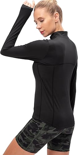 Miniatura 2 de Camiseta deportiva ligera de manga larga con cremallera de 14 para mujer, de secado rápido, con agujero para el pulgar, ajuste entallado