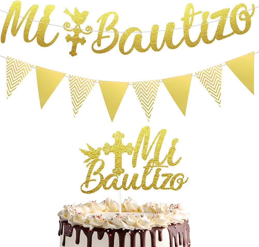 Christening Decorations for Boys Christening Banner, Baptism Cake Topper