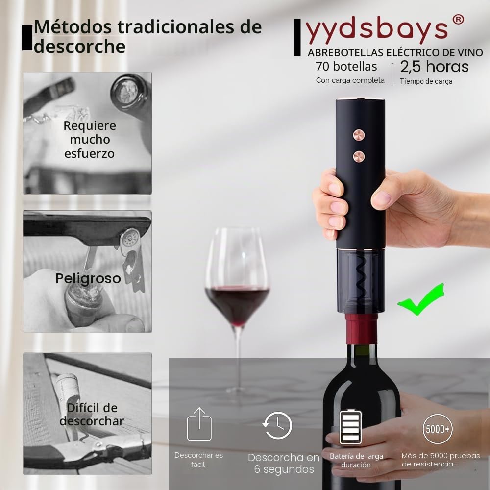 Sacacorchos Eléctrico Abridor de Botellas de Vino Automático Profesional Abrebotellas para Amantes del Vino Regalo de Lujo (Oro, Juego, Caja de Regalo, Recargable)