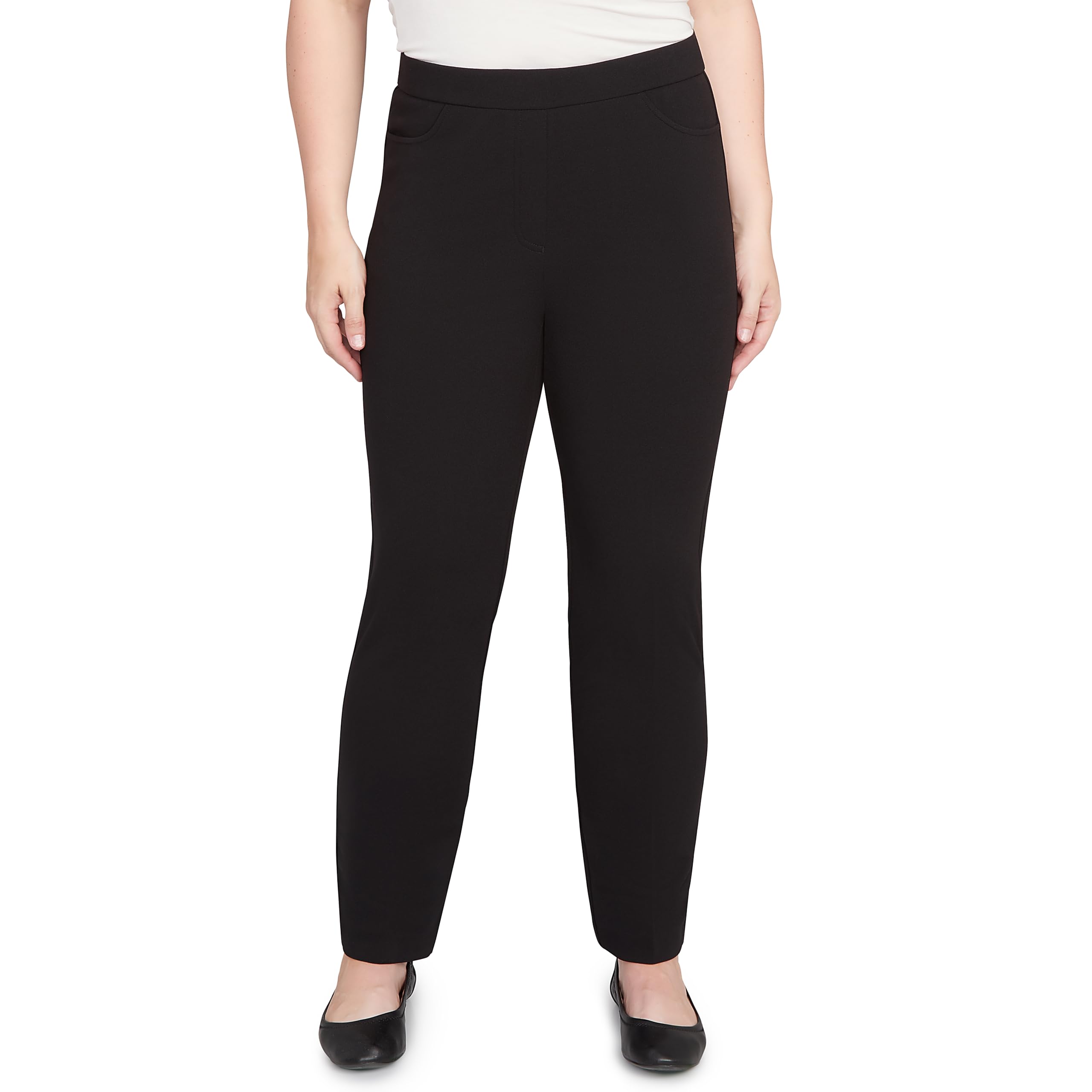 Alfred Dunner Womens Black Crepe Knit Medium Length Pant