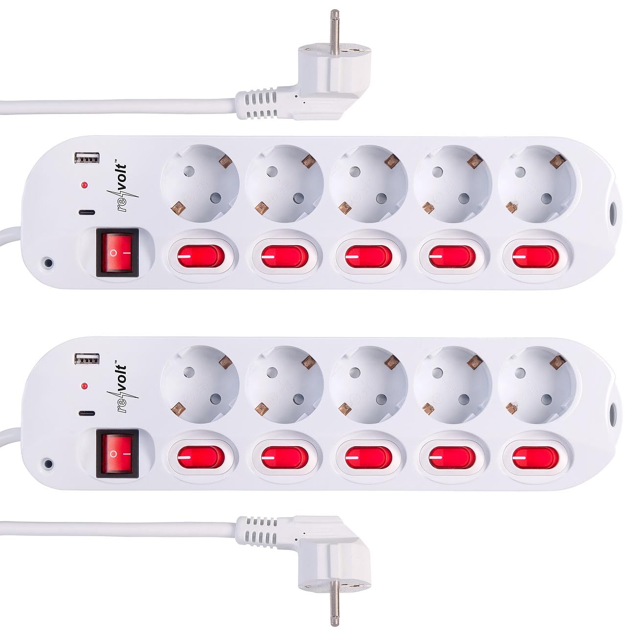 revolt ciabatta elettrica: Set di 2 5-funzioni- Ciabatte elettriche, individuell schaltbar, 2 USB-Ladeports (striscia multipresa con usb, multipresa da tavolo con, dvd)