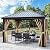 YITAHOME 10X12FT Metal Hardtop Gazebo Outdoor Patio Single Top Canopy Galvanized Iron Aluminum Column Garden Tent Curtains Netting for Backyards Decks Lawns,Brown