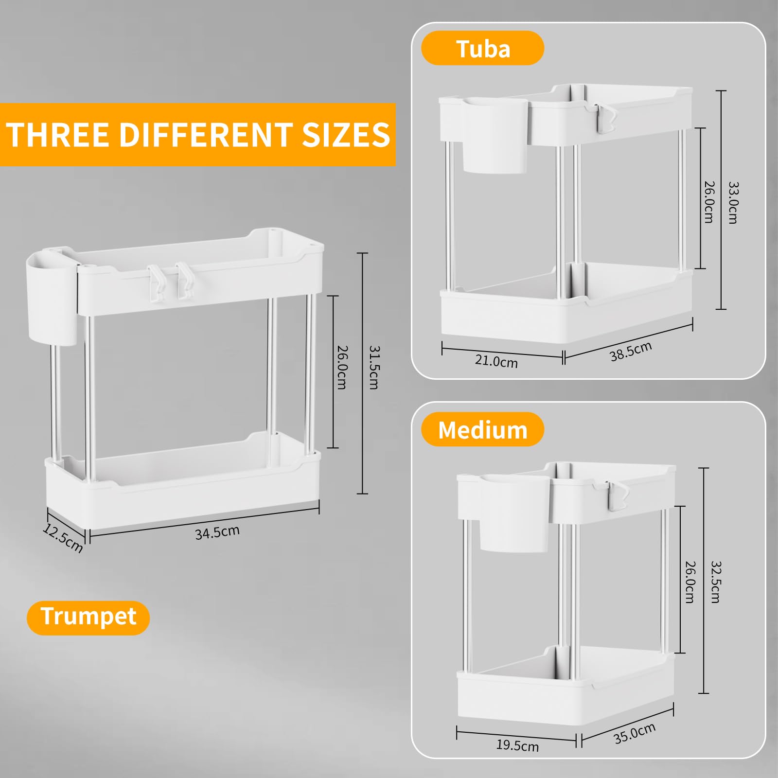 Altdnmaf 3 Pack Under Sink Organiser for Kitchen Storage & Organisation, 3 Sizes Cleaning Cupboard Organizer - Image 2