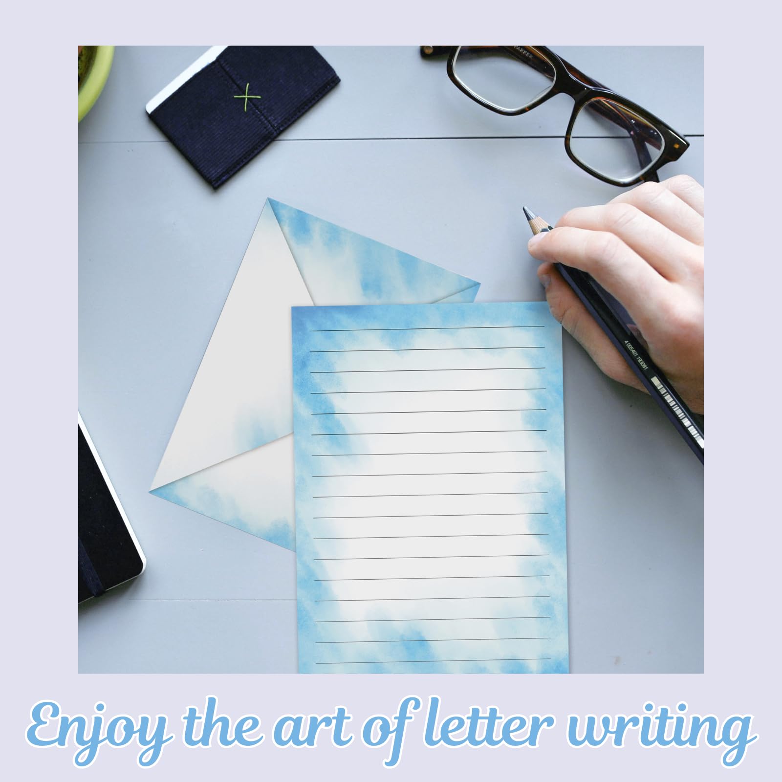 Juego de 160 piezas de papel y sobres de acuarela en 10 diseños diferentes, 50 papeles de escritura forrados de papelería de una cara con 50 sobres a juego y 60 calcomanías de puntos para escribir