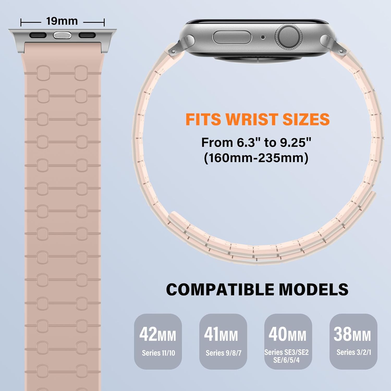 Double Sided Wearable Magnetic Band Compatible with Apple Watch Band 42mm(Series 10/11) 41mm 40mm 38mm for Men Women,Soft Silicone Strap for iWatch SE Series 11 10 9 8 7 6 5-1, Starlight-Pink - Image 3