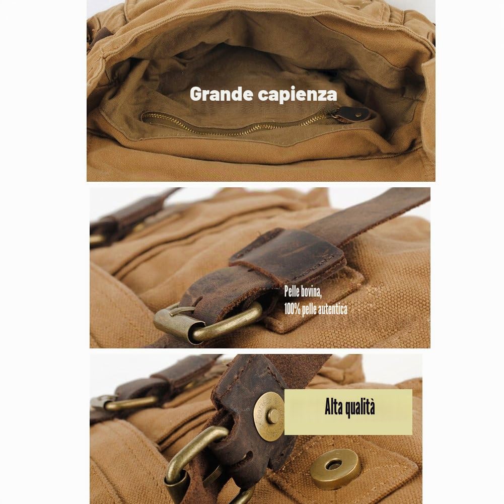 Jonon Borsa messenger vintage da uomo militare in tela per laptop da 13,3-17"