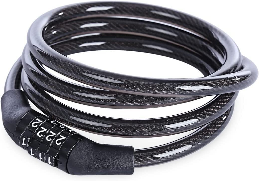 Lucchetto antifurto per Bicicletta, con 4 Codici digitali, Cavo in Acciaio Inossidabile per Moto, MTB, Lucchetto di Sicurezza per Bicicletta (Nero 100x0,8 cm)