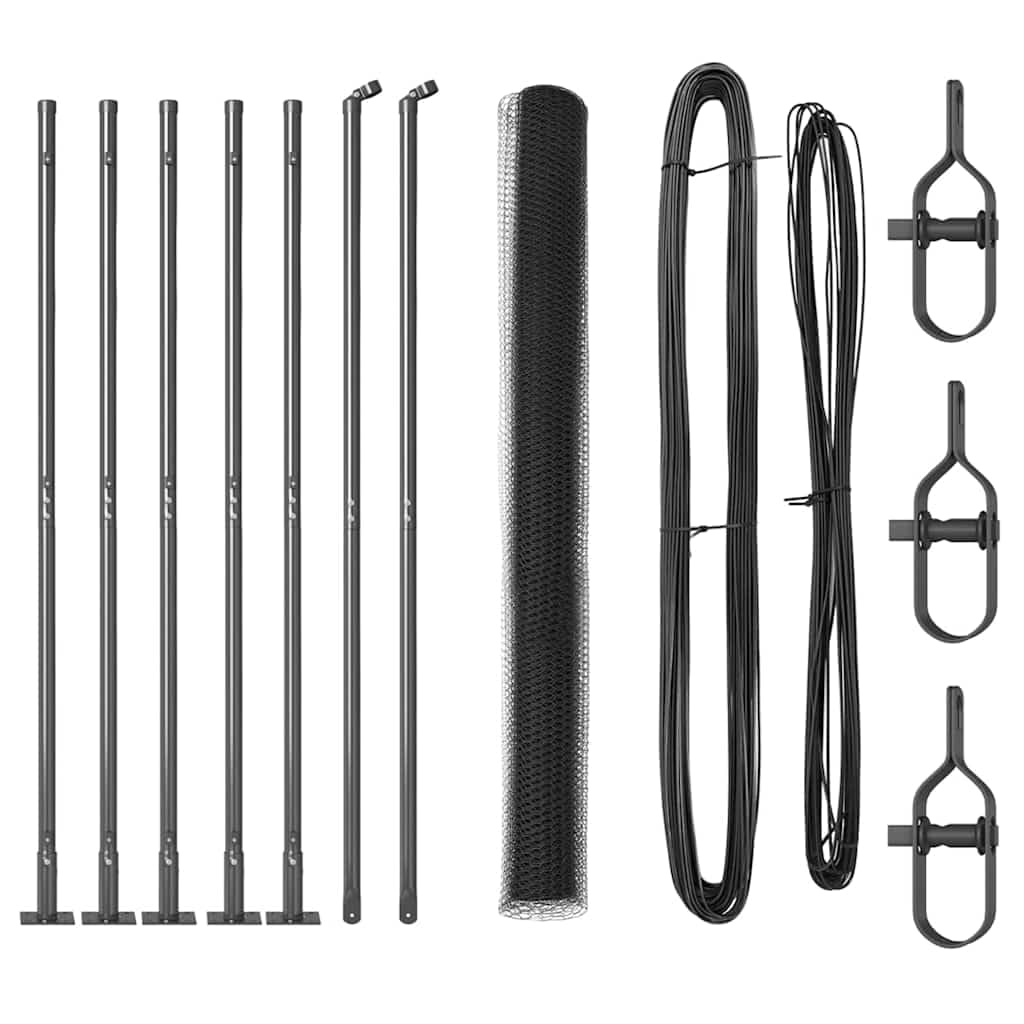 Grey Fence Post 10 x 1.6m with 13mm Mesh Steel PVC Garden Security Barrier Weather Resistant Easy Assembly for Outdoor Terrace Yard Dog Enclosure