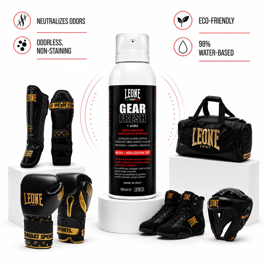 LEONE 1947 Gear Fresh AC982P –6 Pezzi Spray Eliminatore di Odori Ecologico per Attrezzature da Combattimento e Abbigliamento Sportivo – Formula Water-Based, No Gas, Sicuro e Non Tossico -