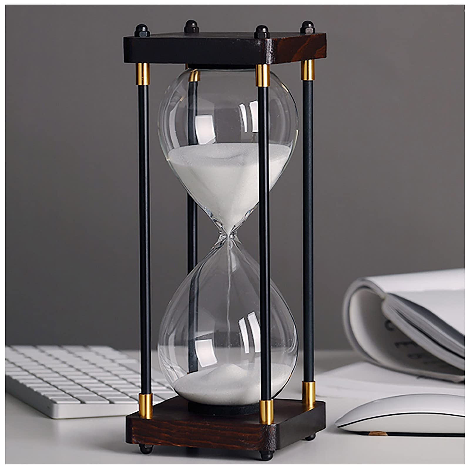 timer， 30/60 Minutes Glass Hourglass Sandglass Timer Ornament Wooden Frame Sand Clock,Fashion Colorful(Wit,60 minutes)