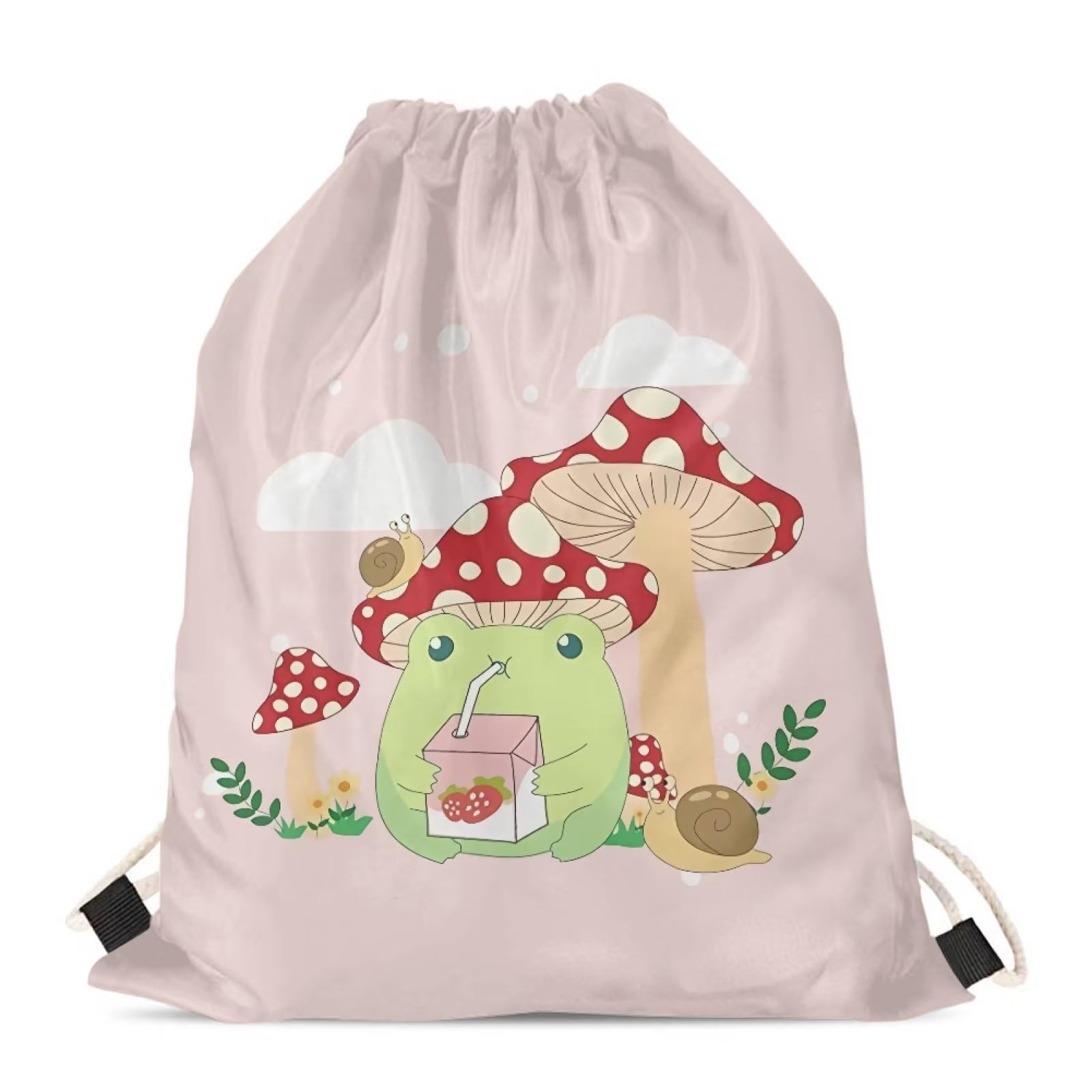 Showudesigns Mushroom Frog Drawstring Swimming Bag for Kids Girls String Cinch Sack Sport PE Gym Backpack Draw String Pouch Animal Snail Print Purse Pink โ image 1