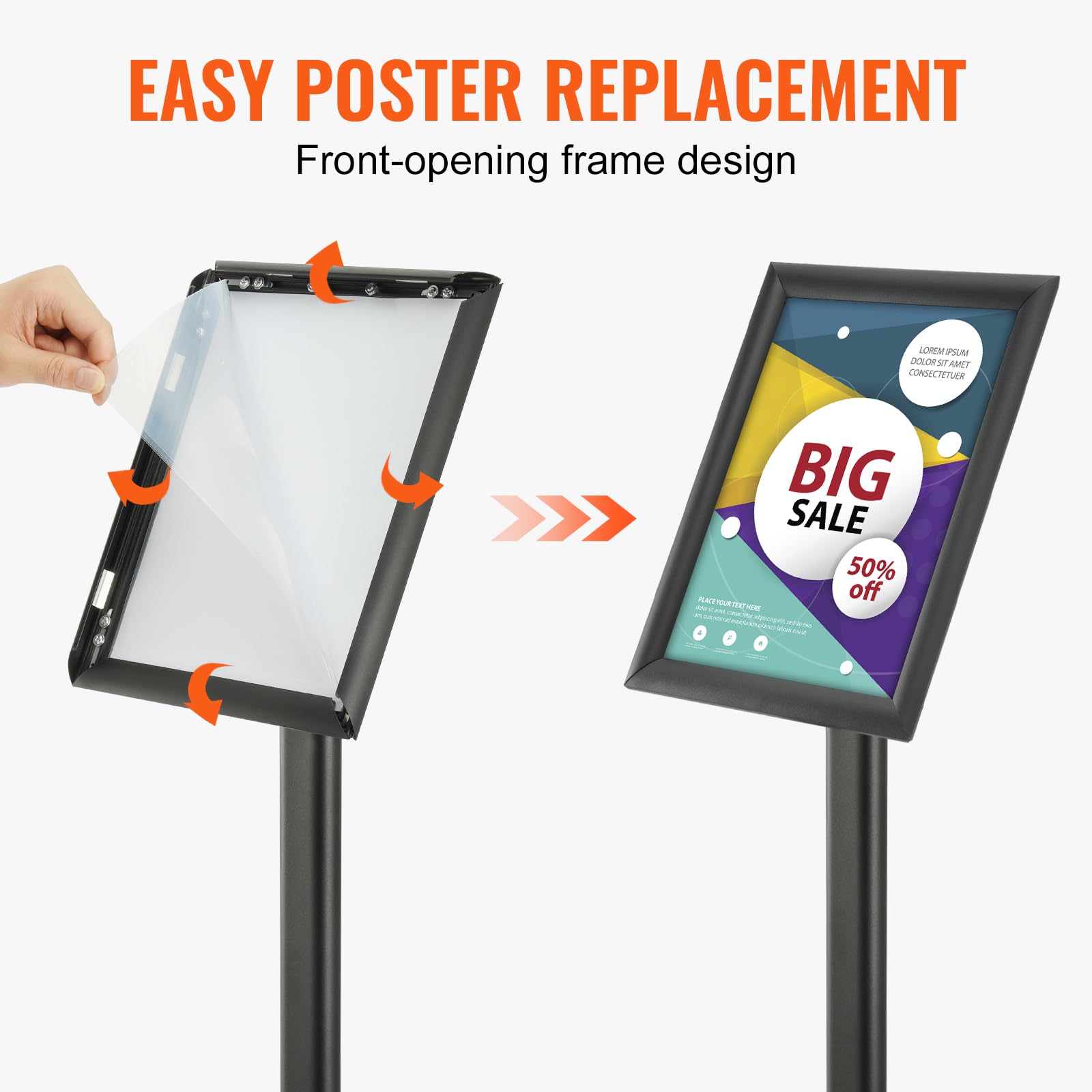 VEVOR Supporto per Insegne su Piedistallo, Supporto per Poster Regolabile da 279x216 mm, Piedistallo Porta Insegne in Alluminio PVC da Pavimento per Eventi Matrimonio Festa Conferenza Interno Esterno