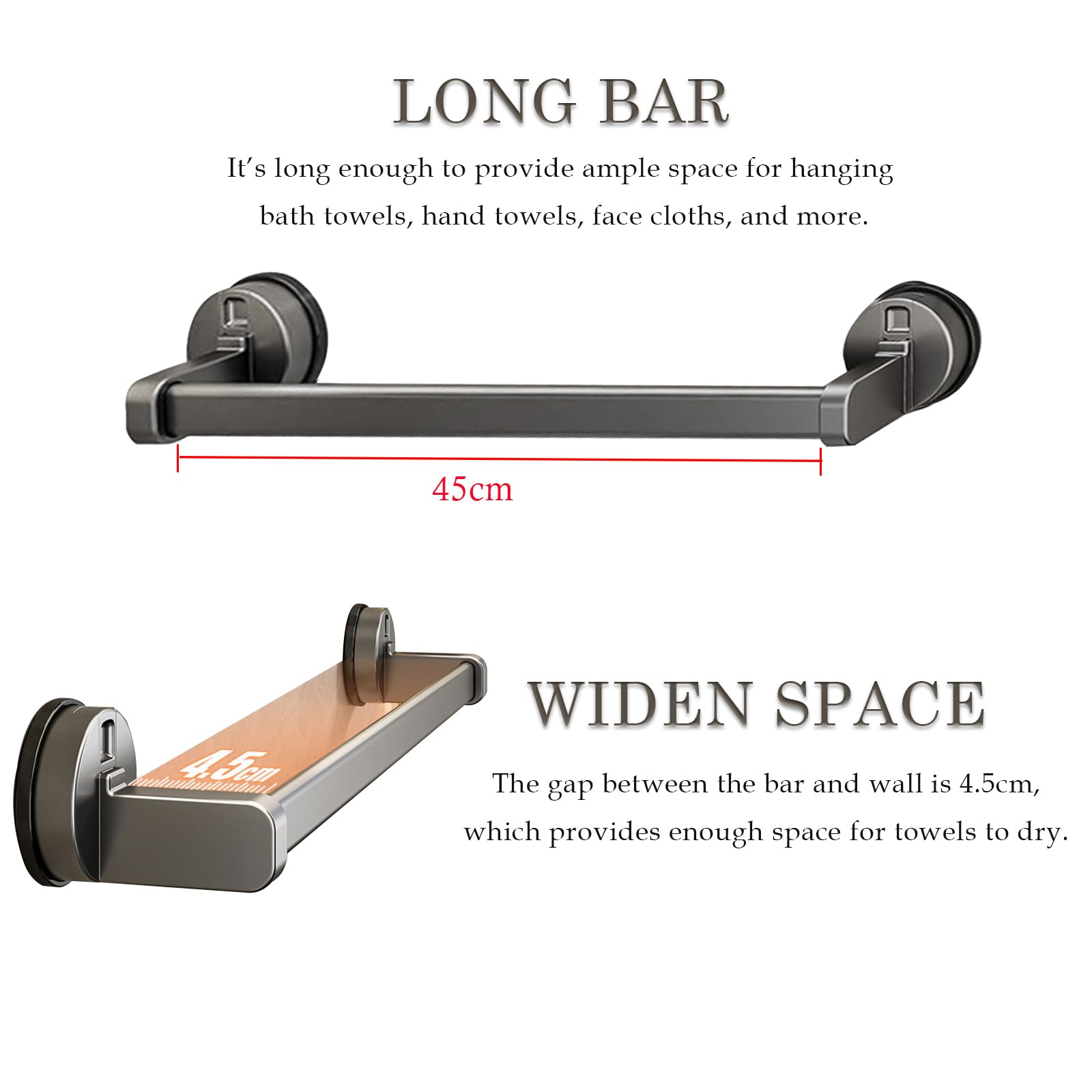Ideal Swan Suction Towel Holder, Kitchen Towel Holder 50cm, Hand Towel Rail Wall Mounted Aluminium - Image 2