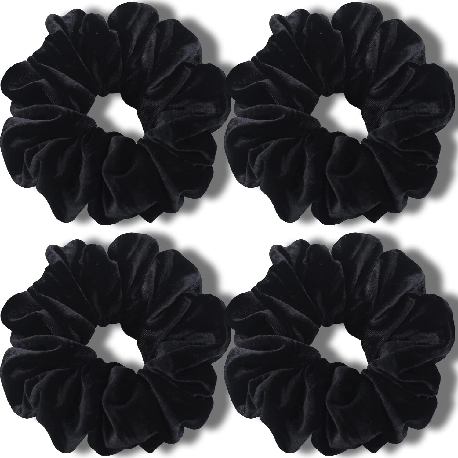 IVARYSS Extra Large Scrunchies for Women's Thick Hair, Premium Velvet Soft Jumbo Scrunchy, XL 6 inch Big Elastic Band Hair Accessories, 4 Pack, Black