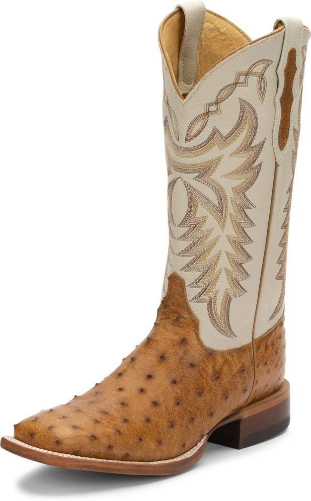 Justin Men's Pascoe Full-Quill Ostrich Western Boot Wide Square Toe Brown 10.5 D