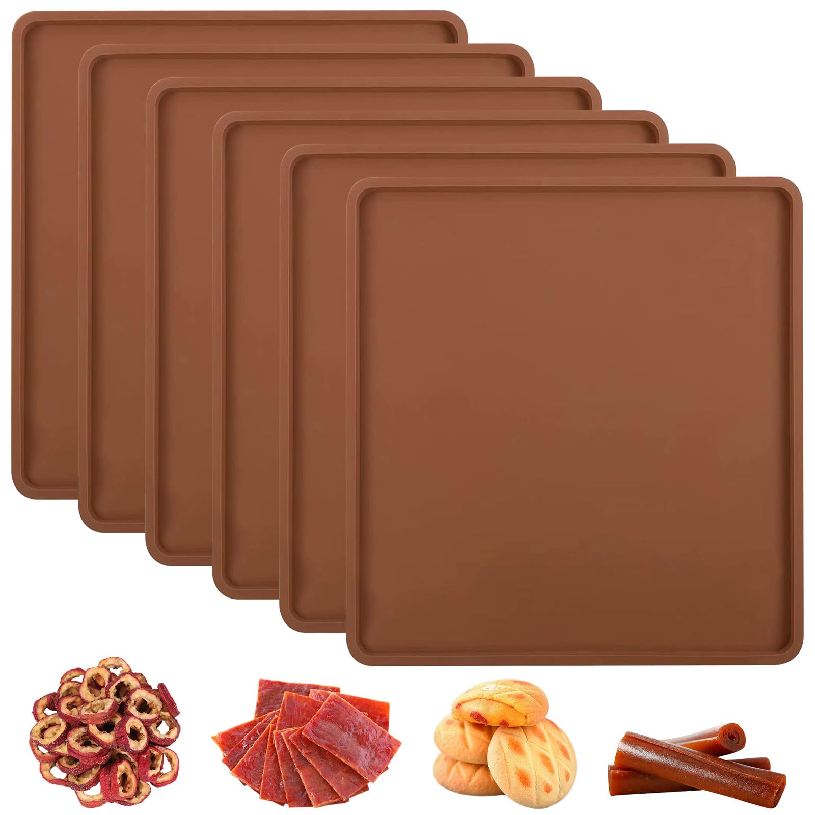 6 Stück Silikon Dehydrator-Blätter mit Rand, Dehydratormatten mit antihaft beschichtet, Antihaft Dörrfolie für Dörrautomat, Wiederverwendbare Lebensmittel Obst Dörrgerät Matten, BPA Frei