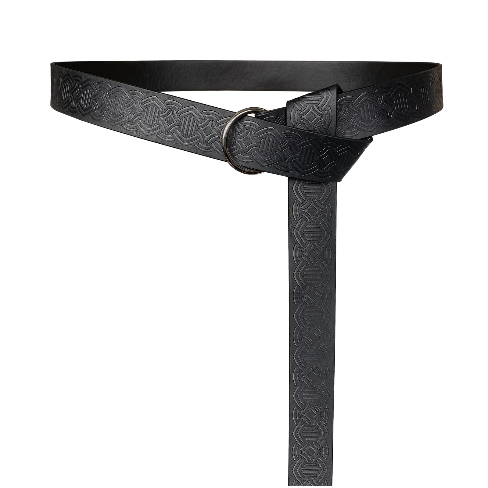HiiFeuer Medieval Embossed PU Leather O Ring Belt, Retro Renaissance Knight Belt (Black E)