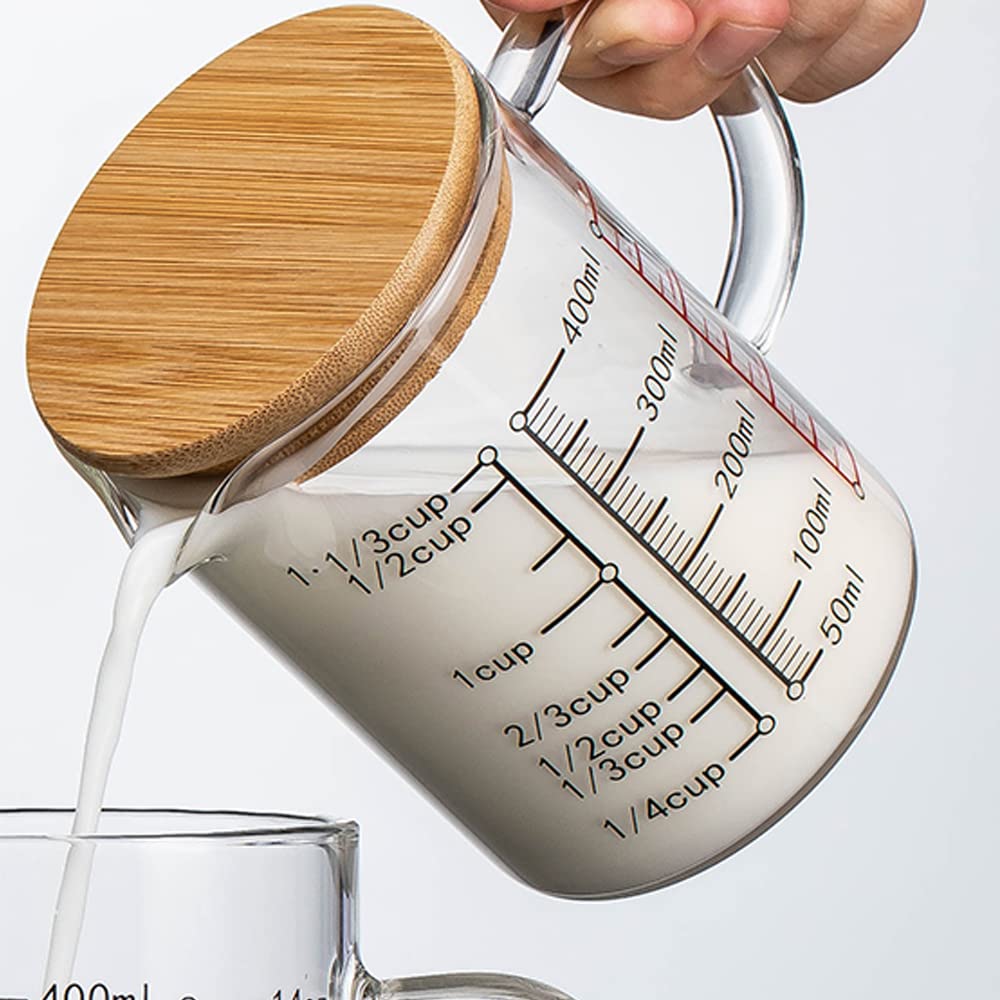 TAMUME Glass Measuring Cup with Lid, Multiple Scaling for Kitchen Use (400ml), Transparent - Image 4